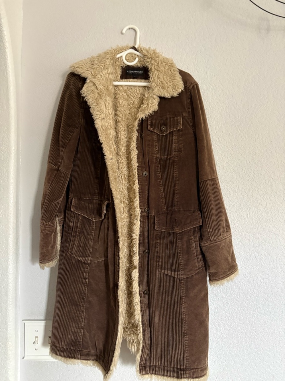 Steve Madden Vintage Brown Corduroy Sherpa-Lined Coat L